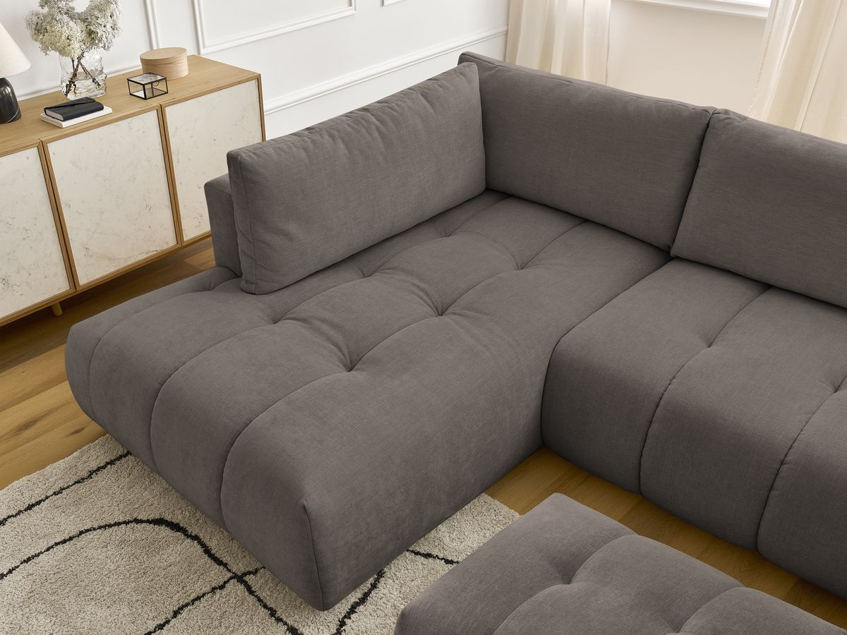 Canapé panoramique convertible FUJI tissu lisse avec pouf