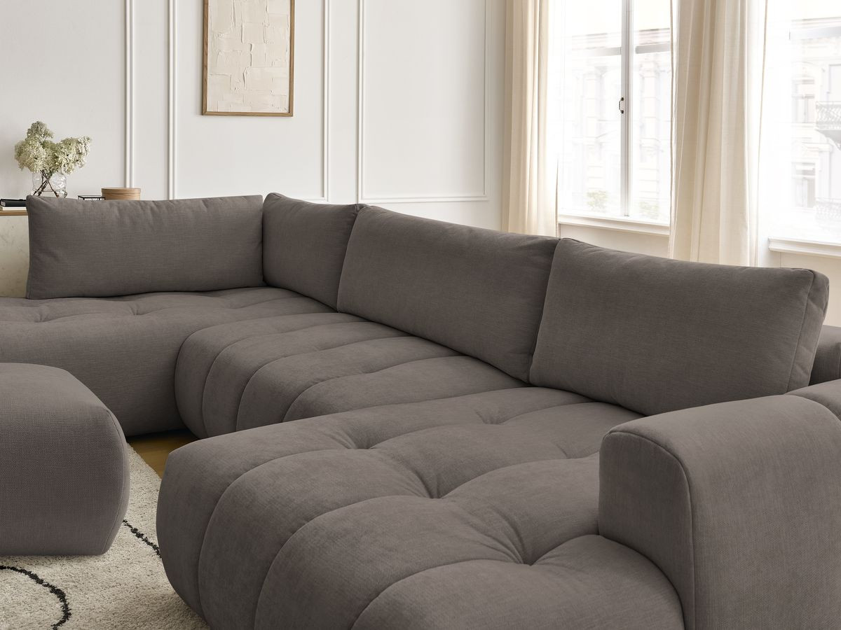 Canapé panoramique convertible FUJI tissu lisse avec pouf