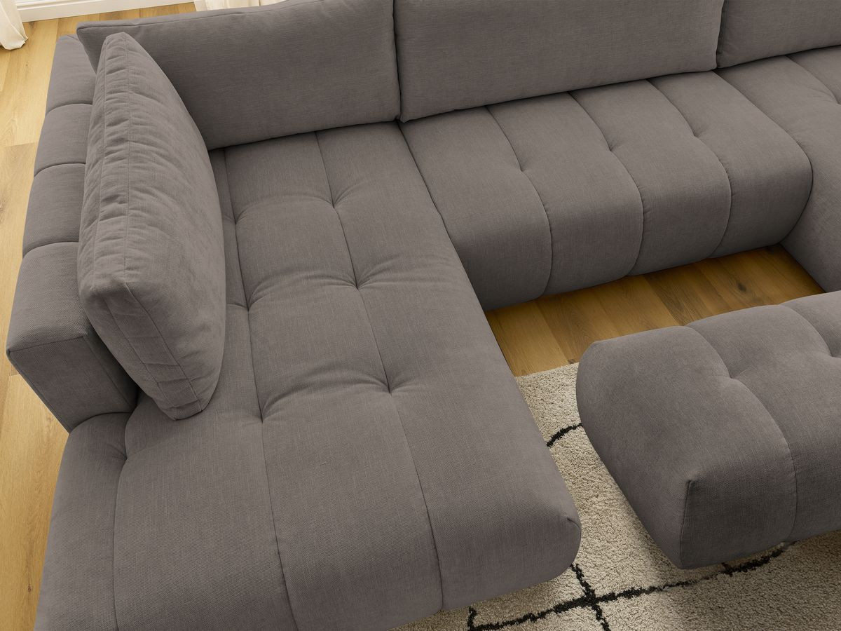Canapé panoramique convertible FUJI tissu lisse avec pouf