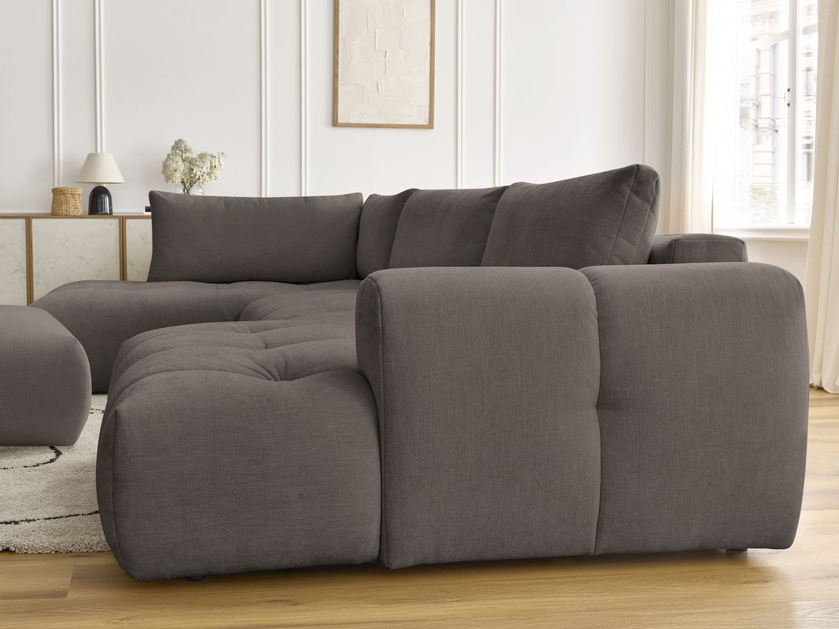 Canapé panoramique convertible FUJI tissu lisse avec pouf