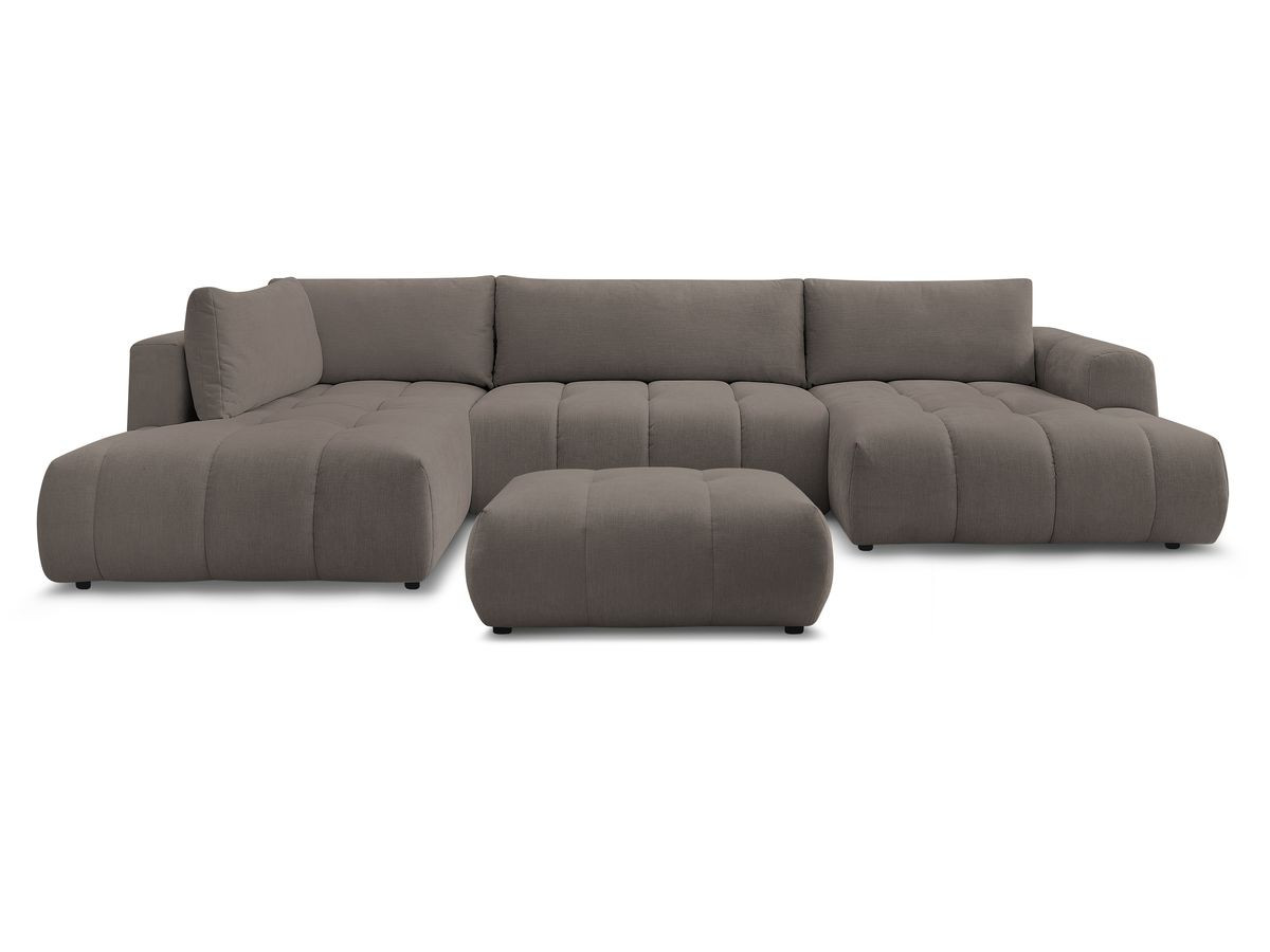Canapé panoramique convertible FUJI tissu lisse avec pouf