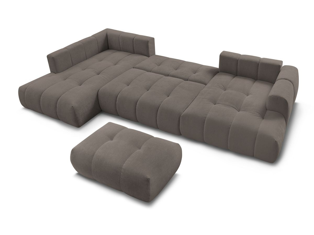 Canapé panoramique convertible FUJI tissu lisse avec pouf