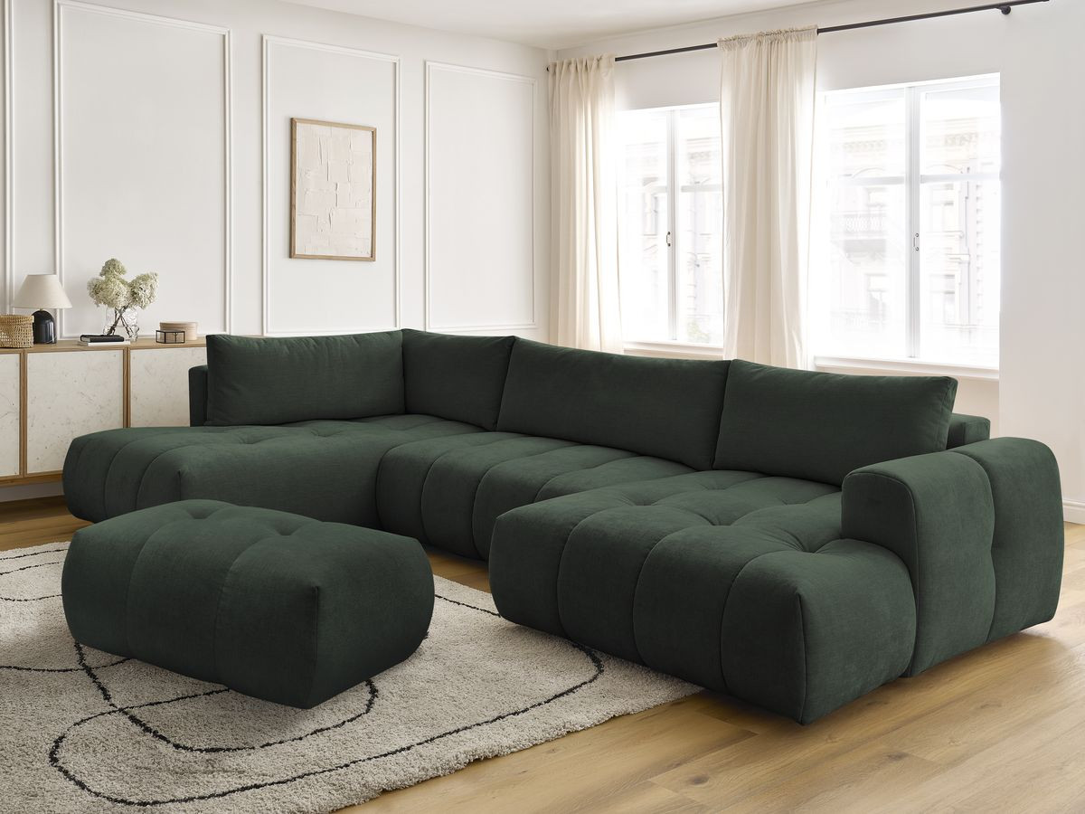 Canapé panoramique convertible FUJI lisse avec pouf vert — vue 5