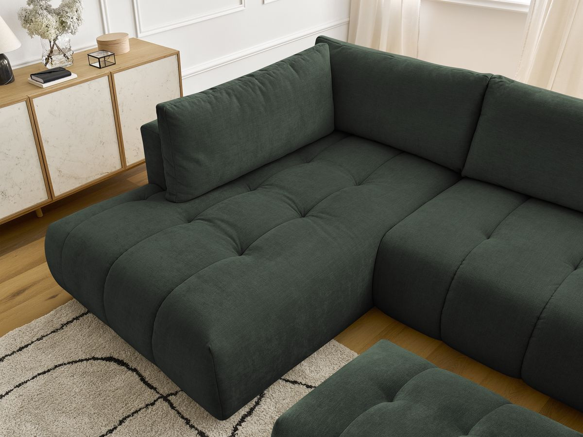 Canapé panoramique convertible FUJI tissu lisse avec pouf
