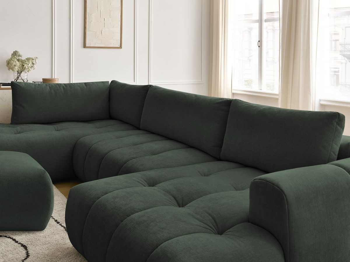 Canapé panoramique convertible FUJI tissu lisse avec pouf