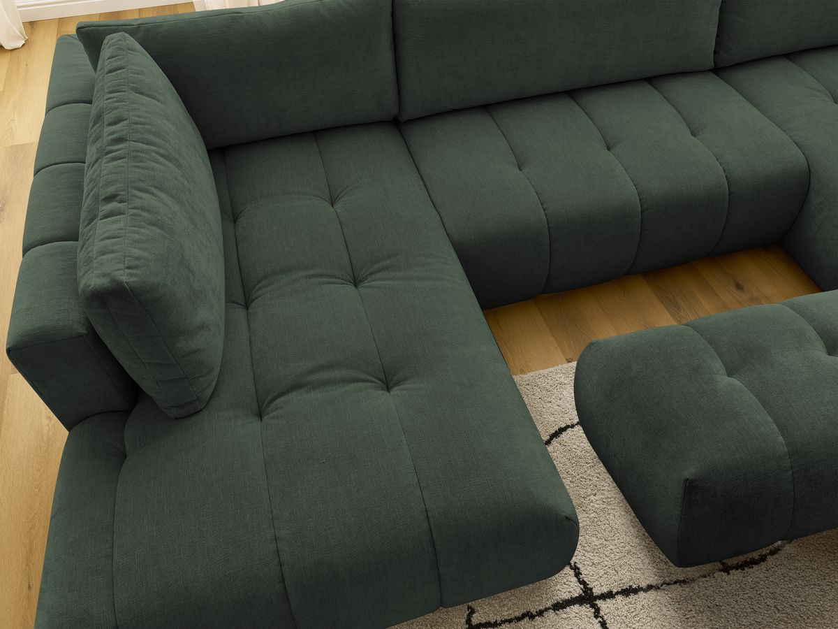 Canapé panoramique convertible FUJI tissu lisse avec pouf