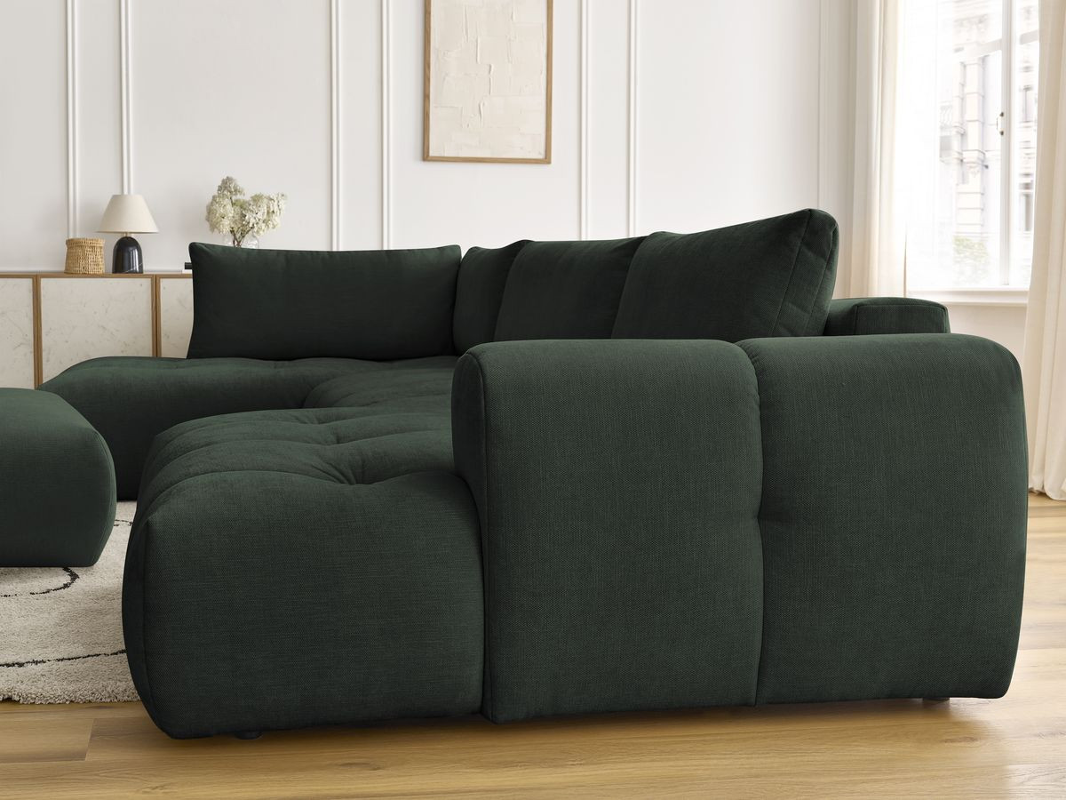 Canapé panoramique convertible FUJI tissu lisse avec pouf