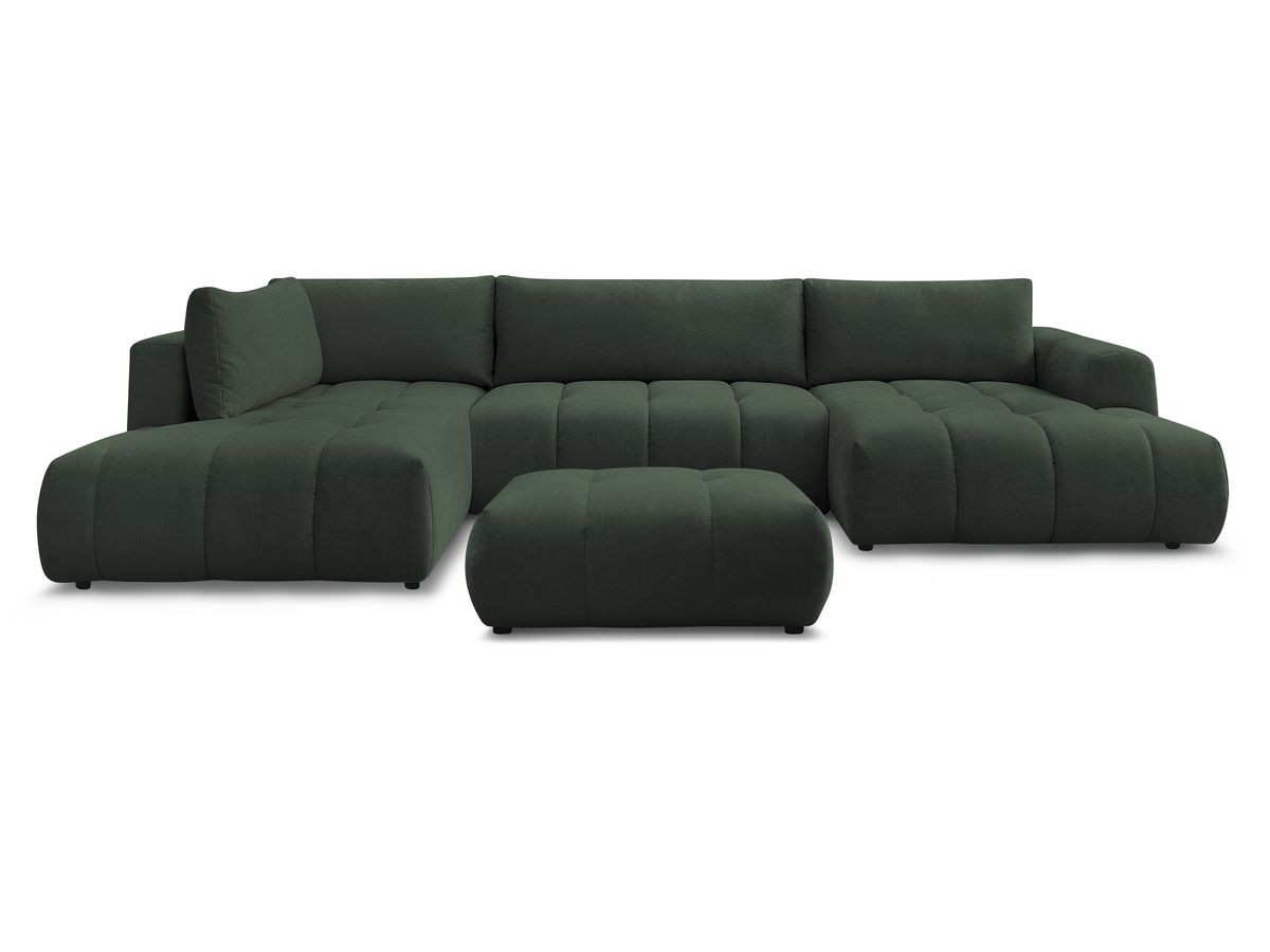 Canapé panoramique convertible FUJI tissu lisse avec pouf