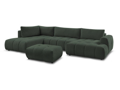 Canapé panoramique convertible FUJI tissu lisse avec pouf