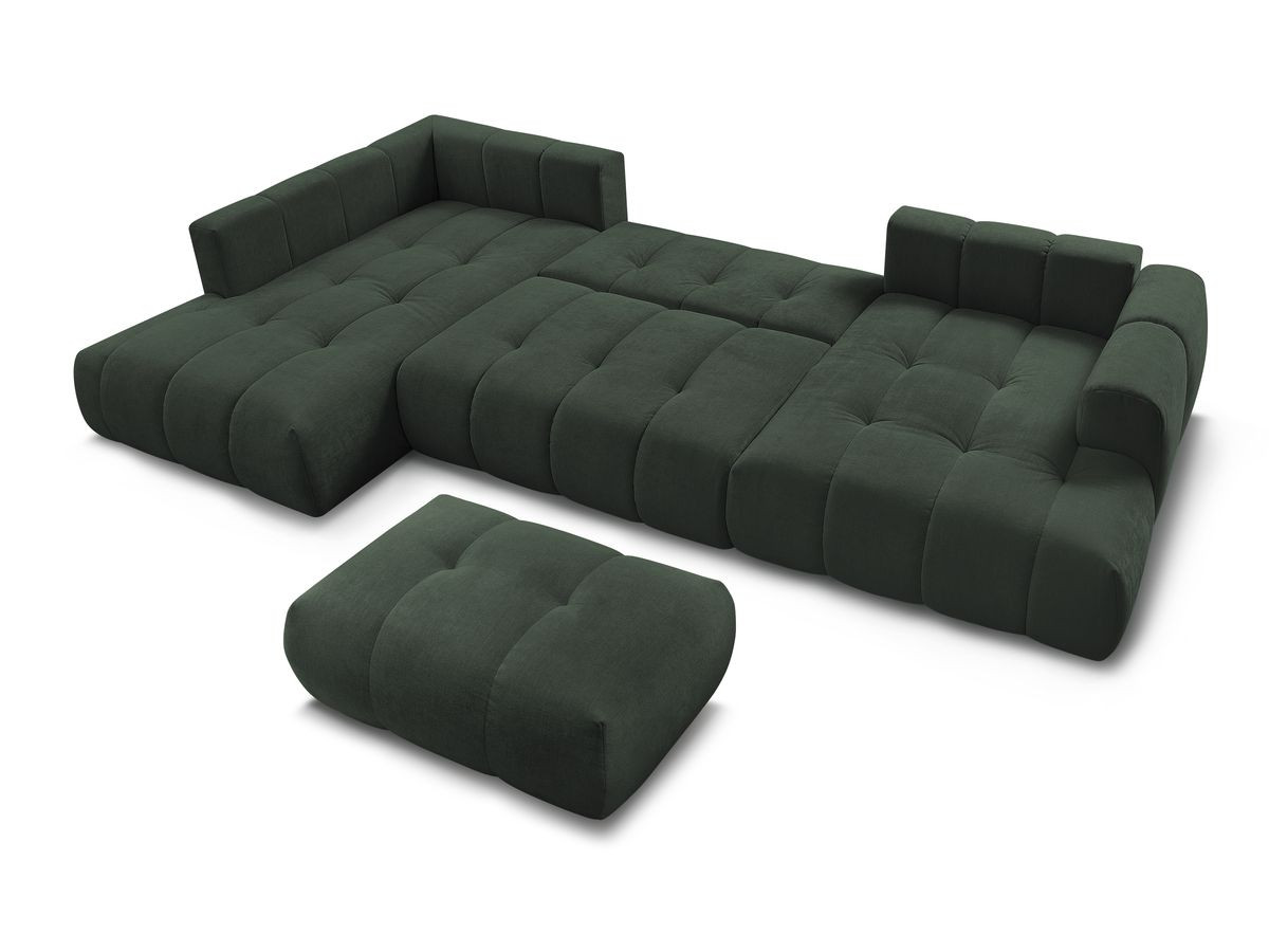 Canapé panoramique convertible FUJI tissu lisse avec pouf