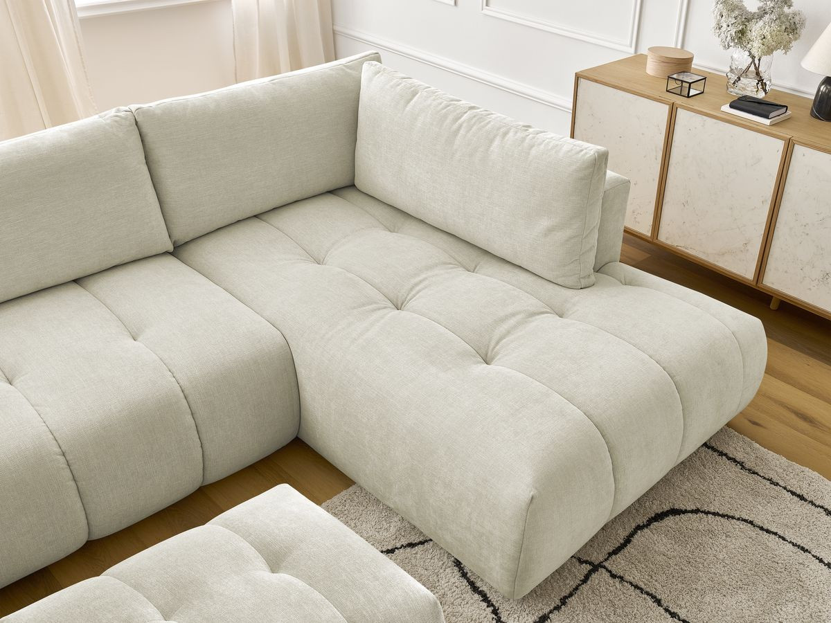 Canapé panoramique convertible FUJI tissu lisse avec pouf