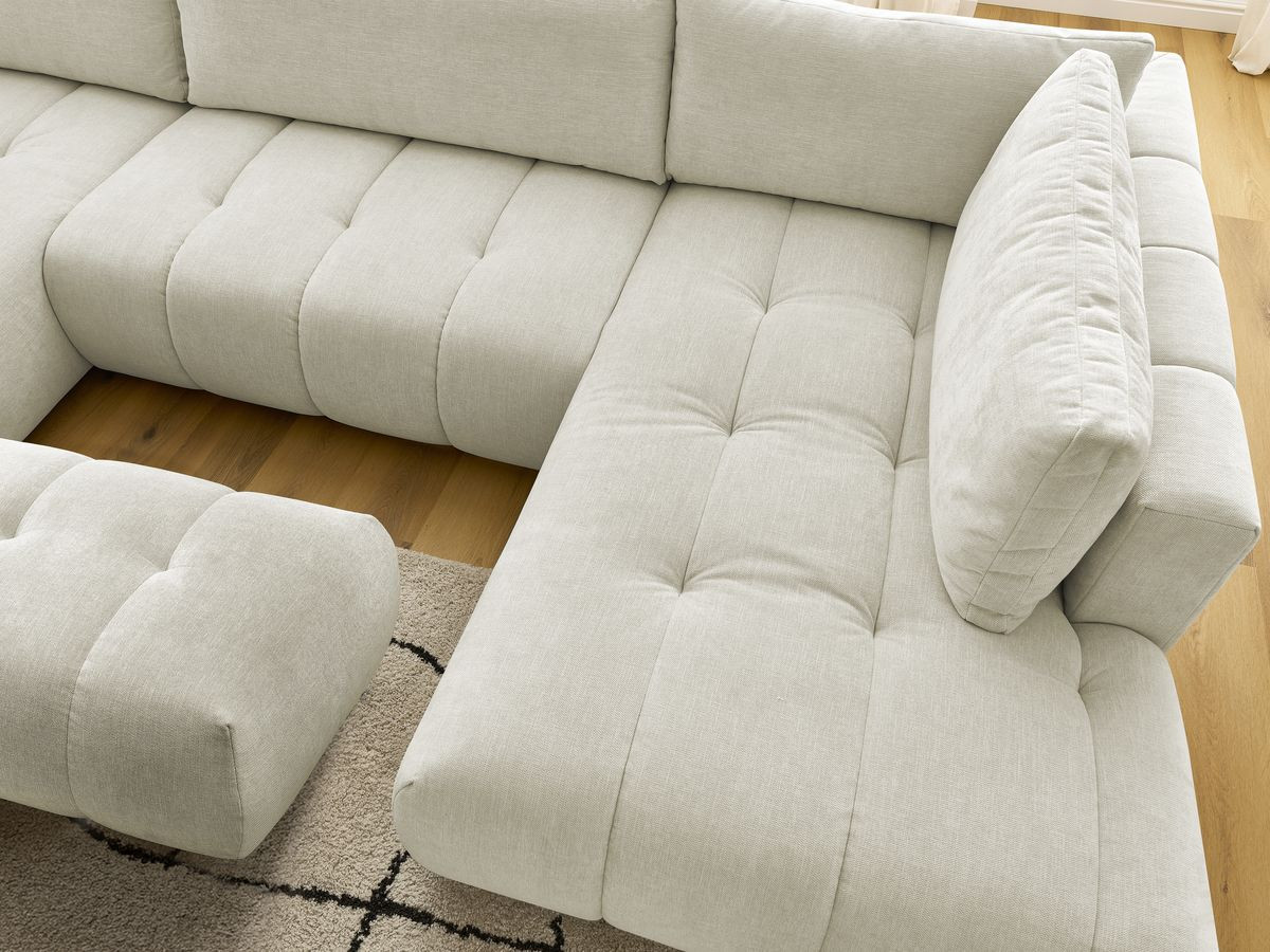 Canapé panoramique convertible FUJI tissu lisse avec pouf