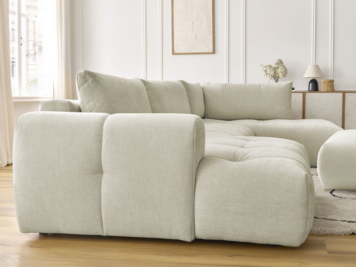 Canapé panoramique convertible FUJI tissu lisse avec pouf