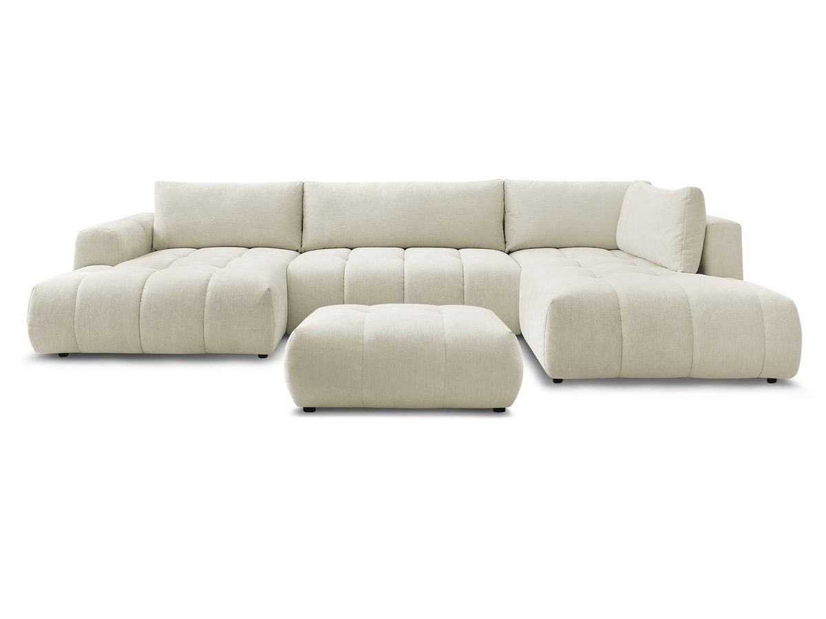 Canapé panoramique convertible FUJI tissu lisse avec pouf