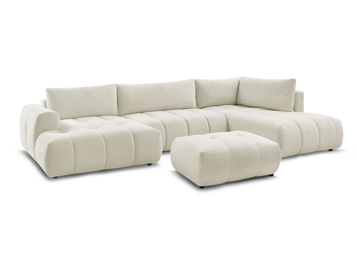 Canapé panoramique convertible FUJI tissu lisse avec pouf