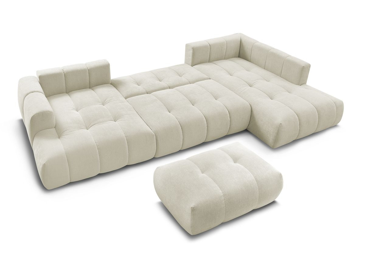 Canapé panoramique convertible FUJI tissu lisse avec pouf