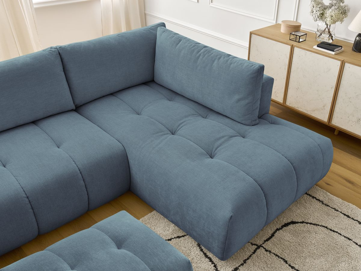 Canapé panoramique convertible FUJI tissu lisse avec pouf