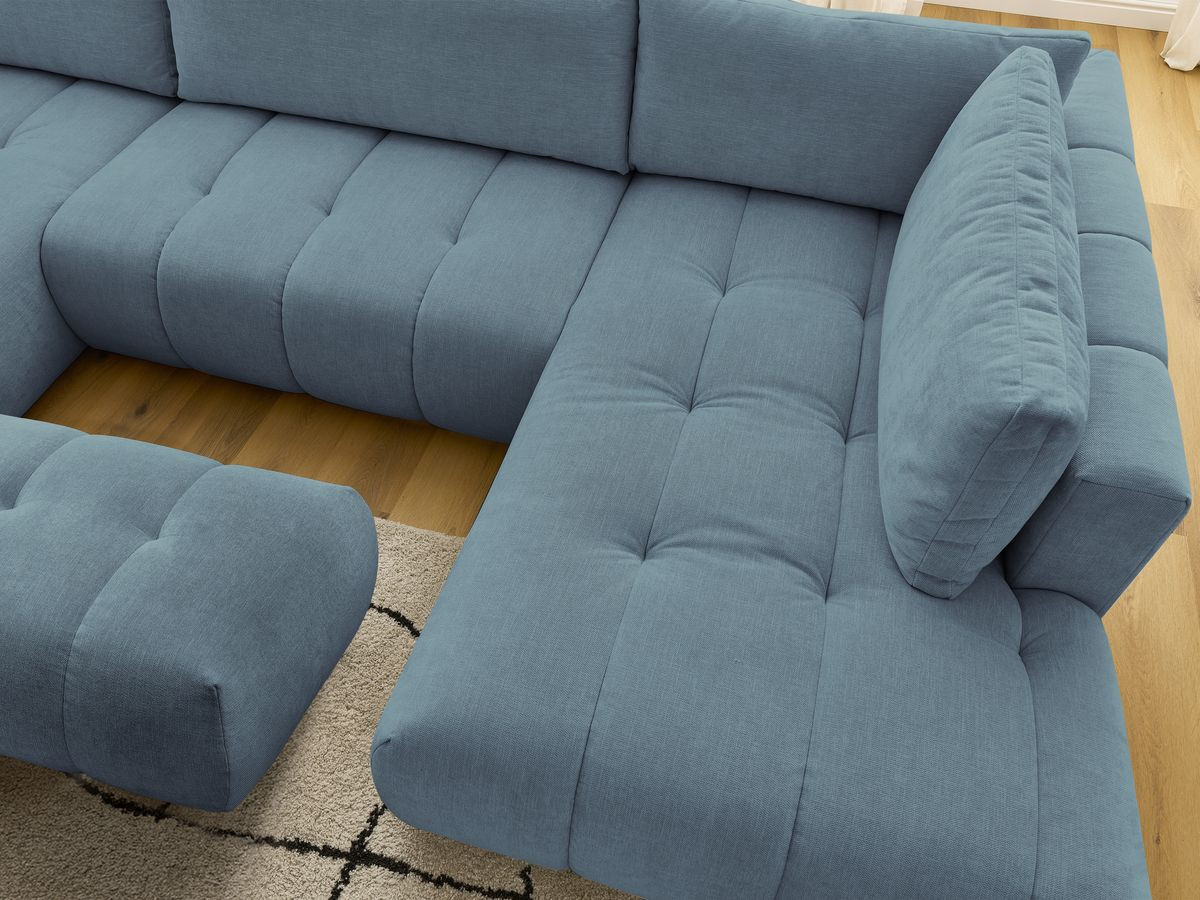 Canapé panoramique convertible FUJI tissu lisse avec pouf