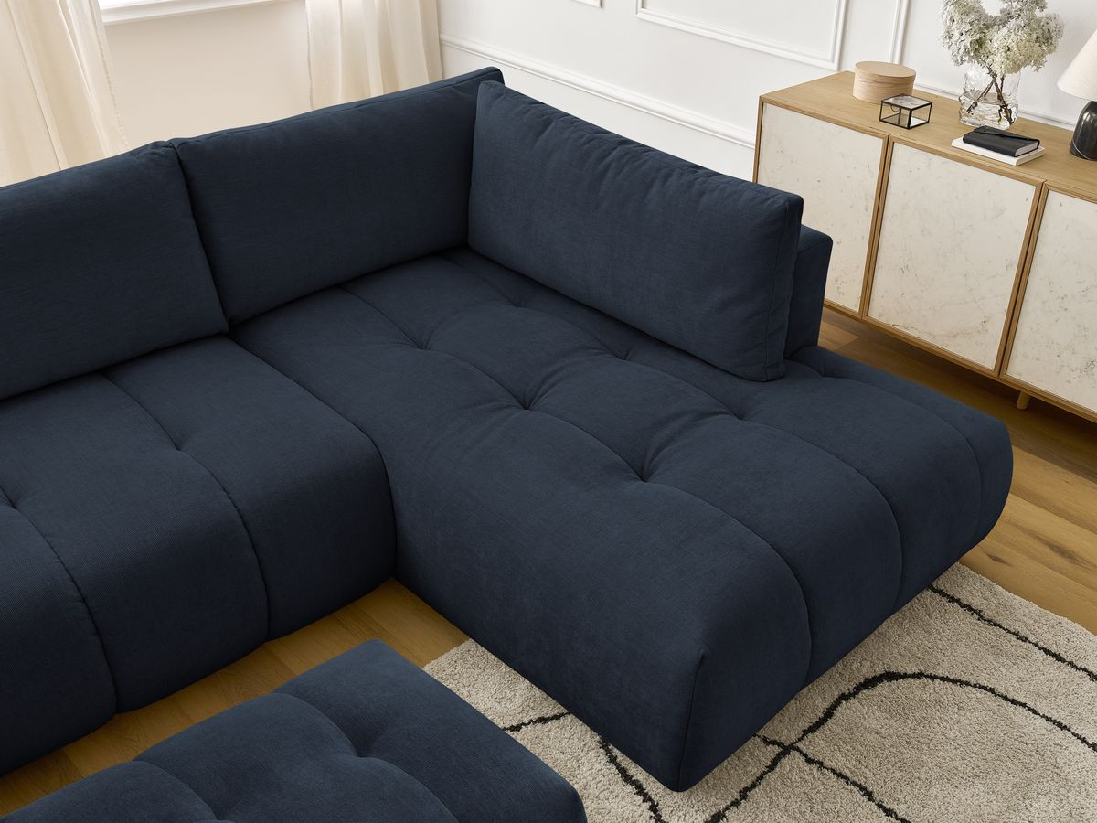 Canapé panoramique convertible FUJI tissu lisse avec pouf