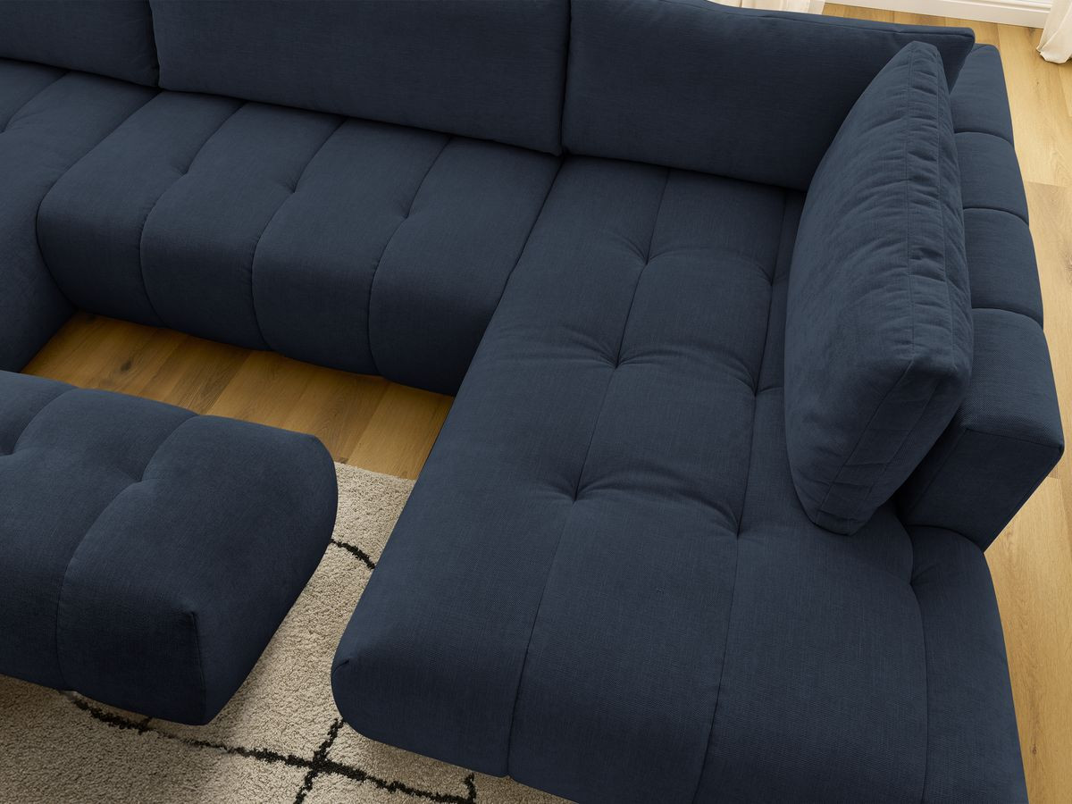 Canapé panoramique convertible FUJI tissu lisse avec pouf