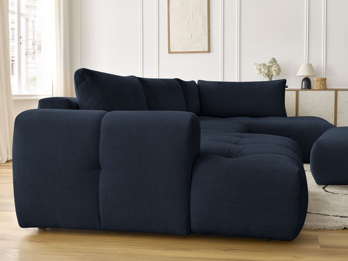 Canapé panoramique convertible FUJI tissu lisse avec pouf