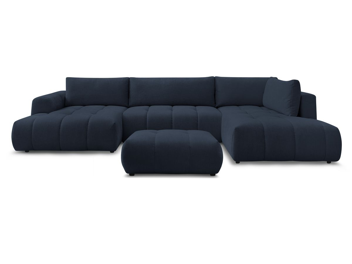 Canapé panoramique convertible FUJI tissu lisse avec pouf