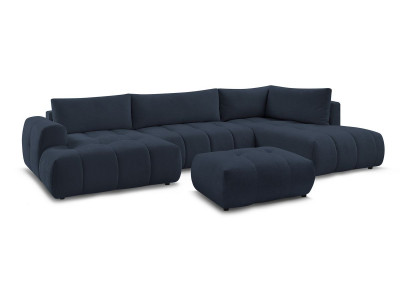 Canapé panoramique convertible FUJI tissu lisse avec pouf