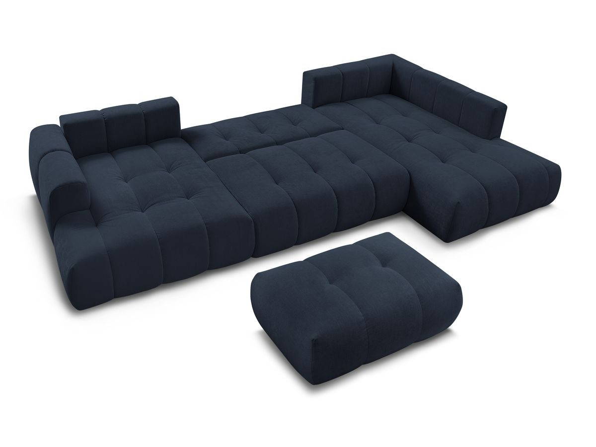 Canapé panoramique convertible FUJI tissu lisse avec pouf