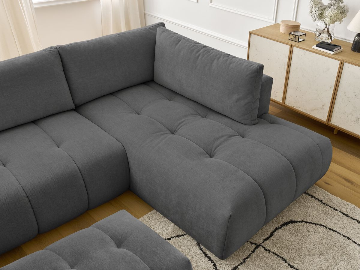 Canapé panoramique convertible FUJI tissu lisse avec pouf