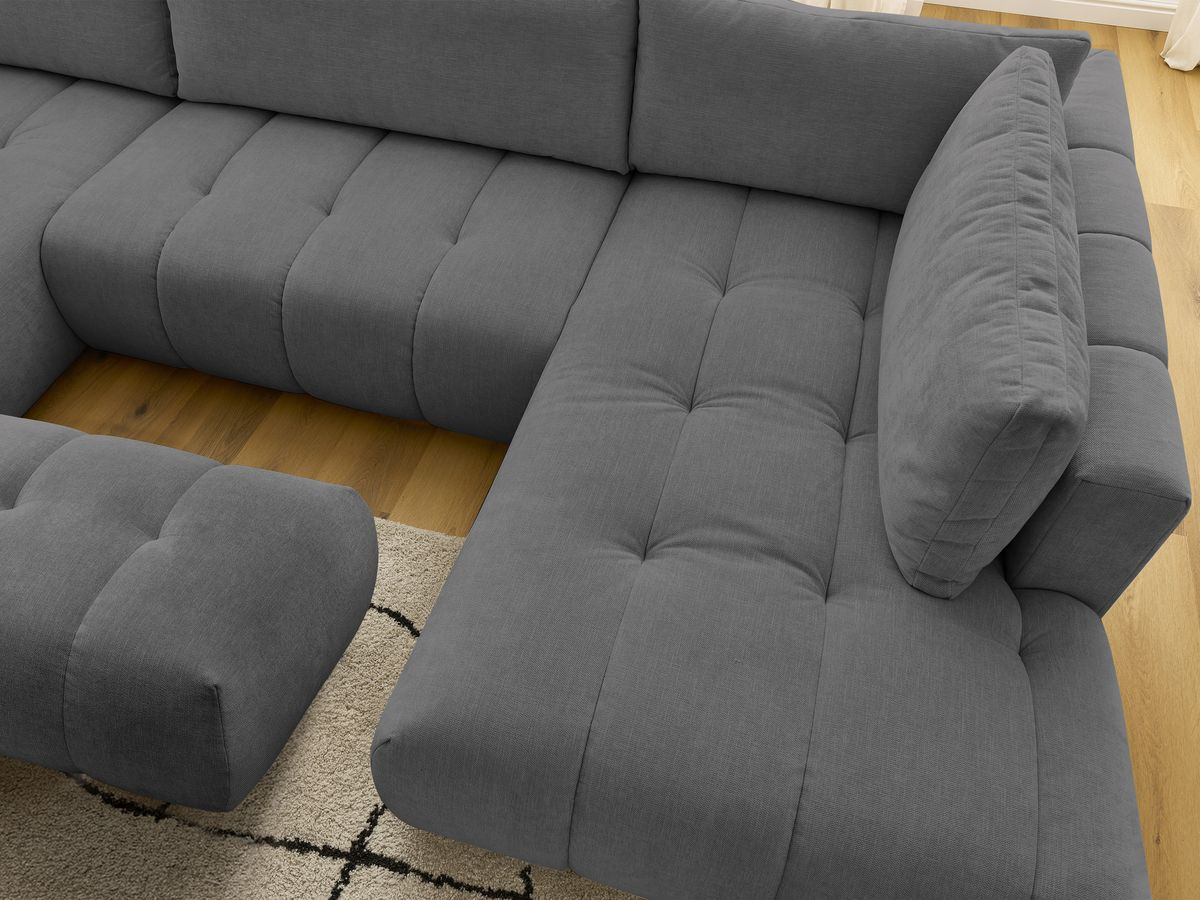 Canapé panoramique convertible FUJI tissu lisse avec pouf