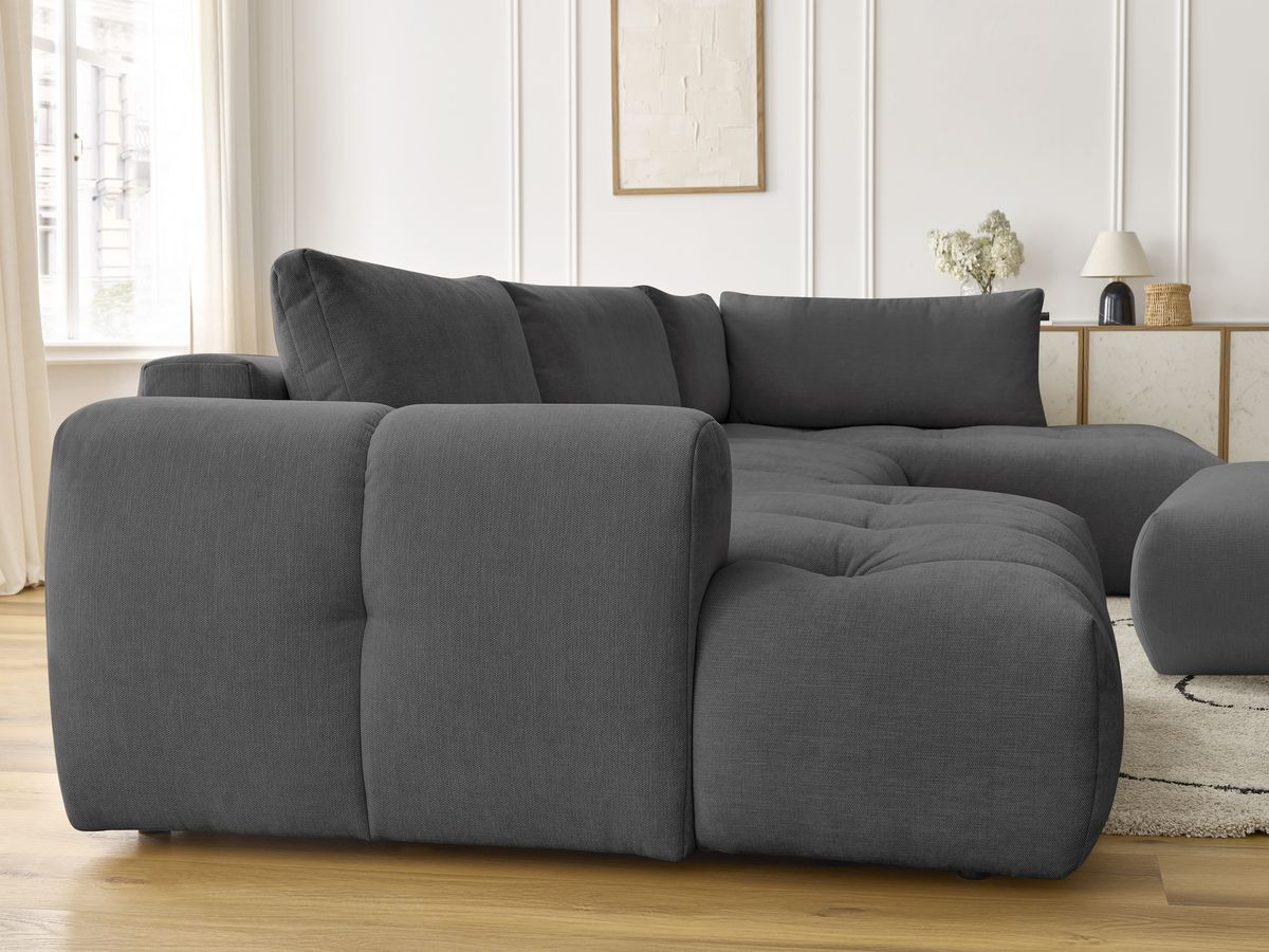 Canapé panoramique convertible FUJI tissu lisse avec pouf