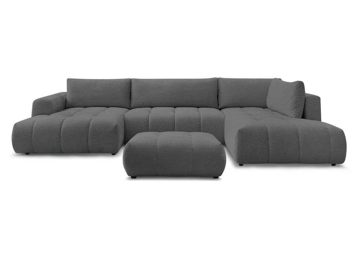 Canapé panoramique convertible FUJI tissu lisse avec pouf