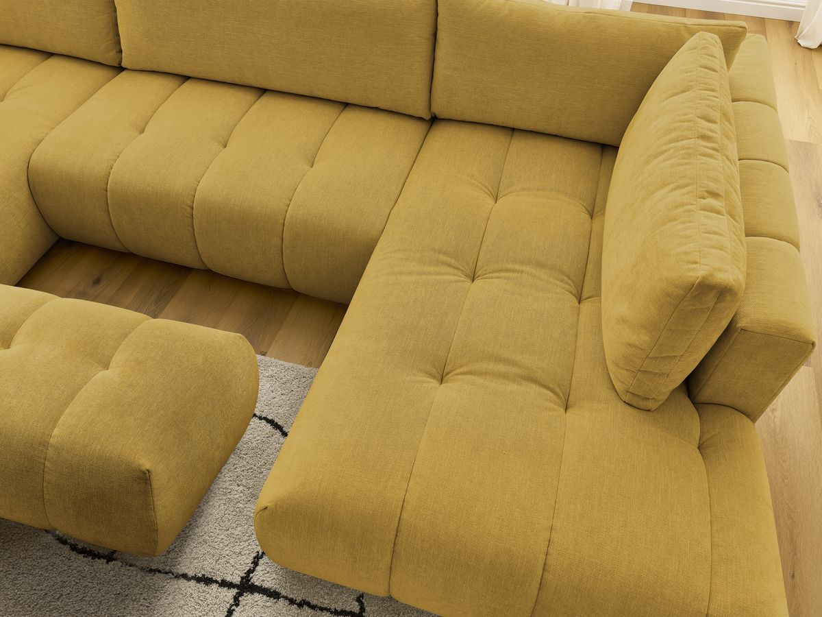 Canapé panoramique convertible FUJI tissu lisse avec pouf