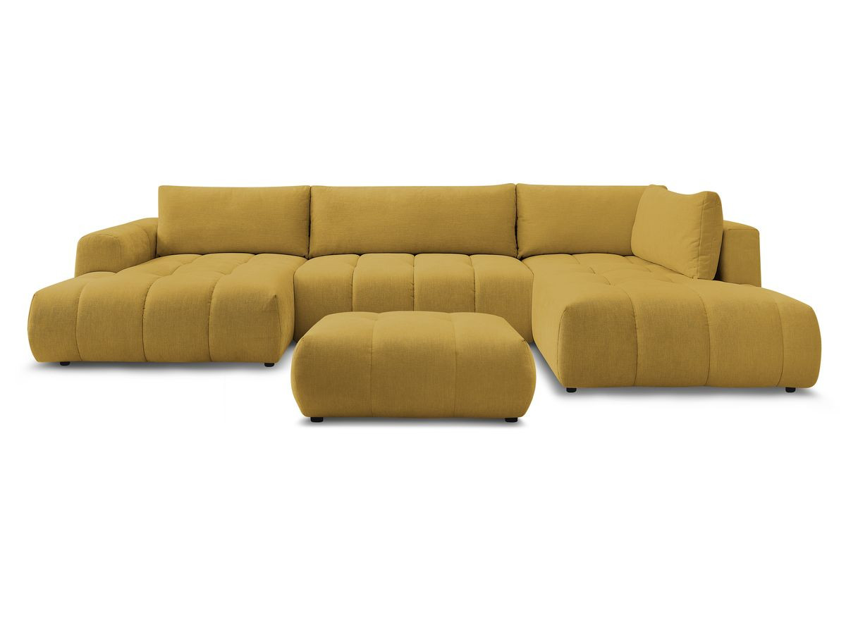 Canapé panoramique convertible FUJI tissu lisse avec pouf