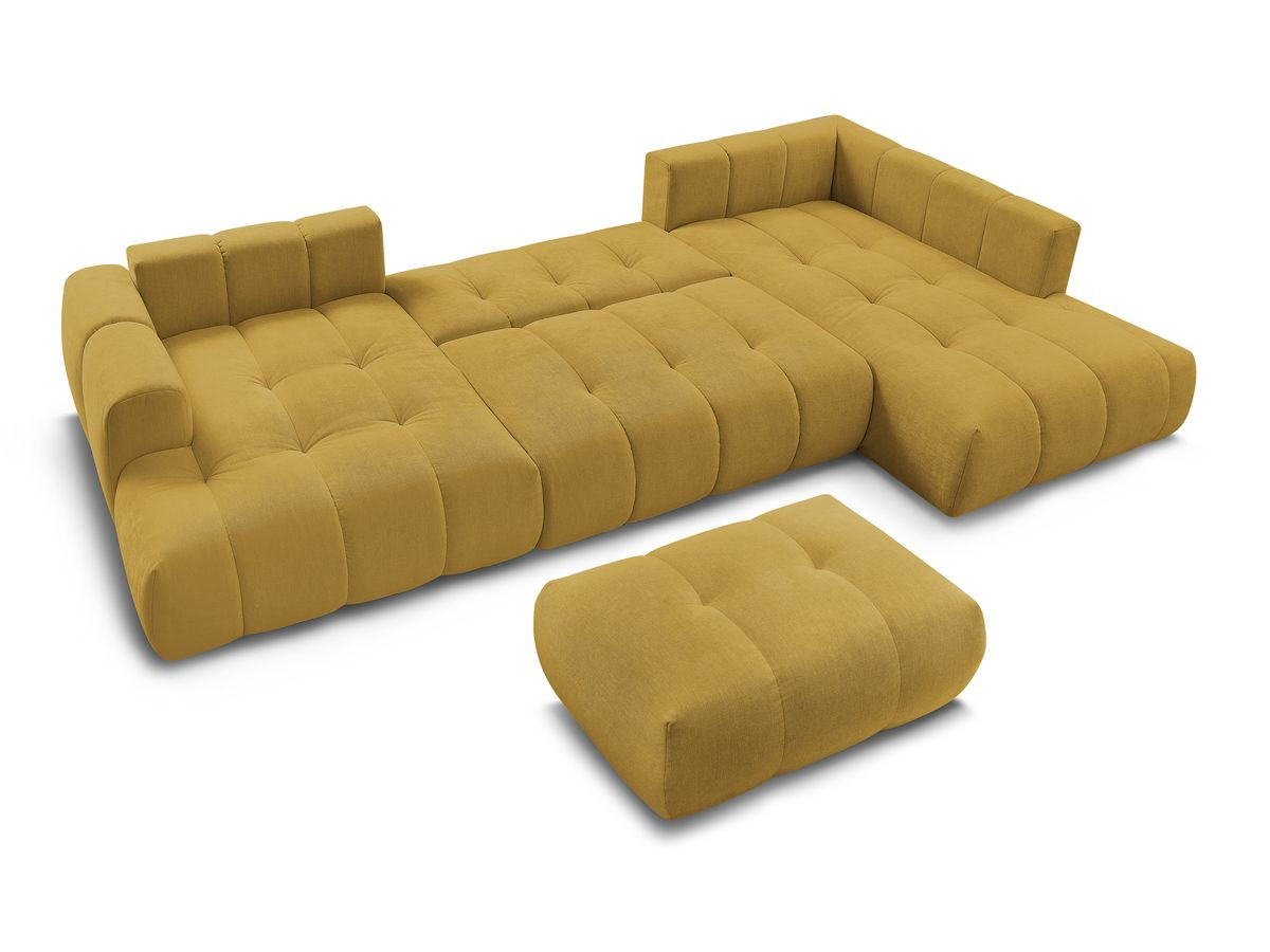 Canapé panoramique convertible FUJI tissu lisse avec pouf