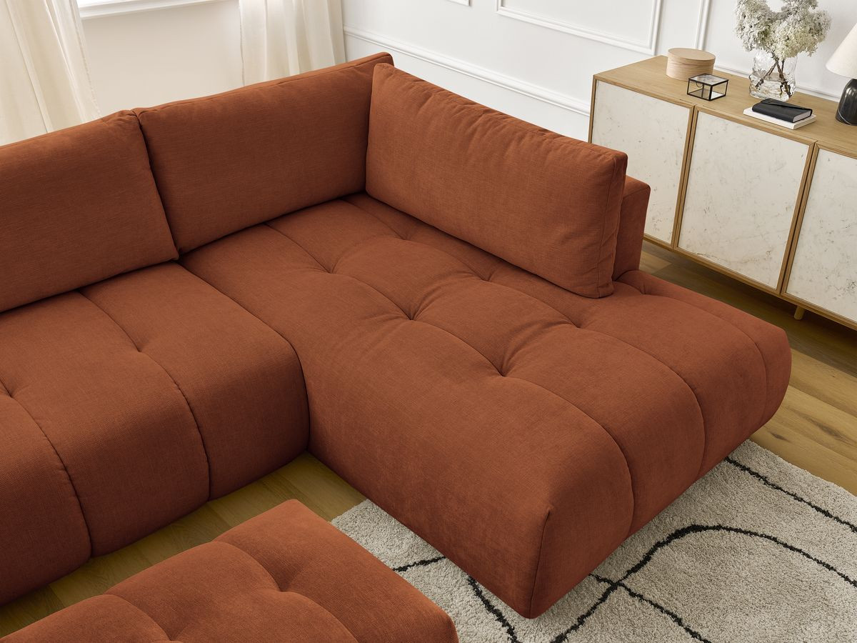 Canapé panoramique convertible FUJI tissu lisse avec pouf