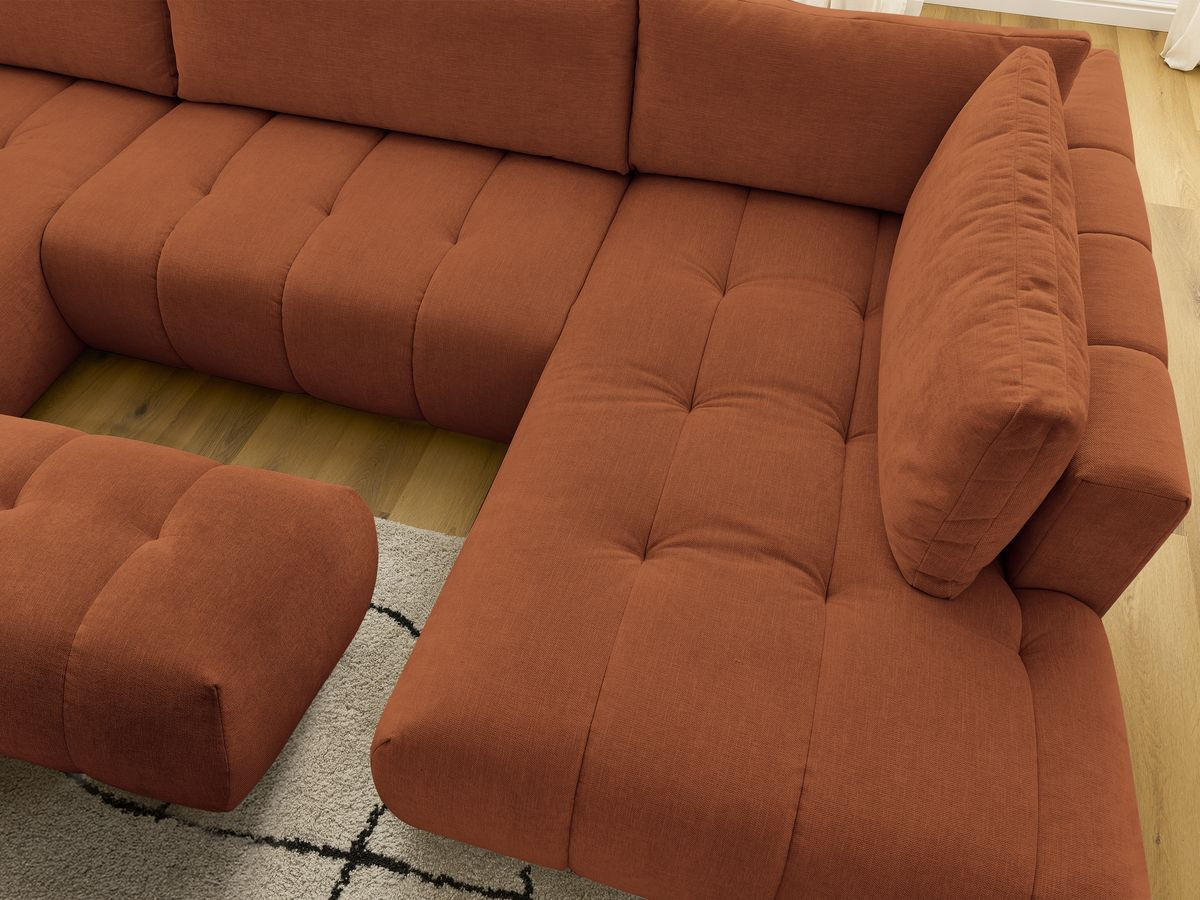 Canapé panoramique convertible FUJI tissu lisse avec pouf