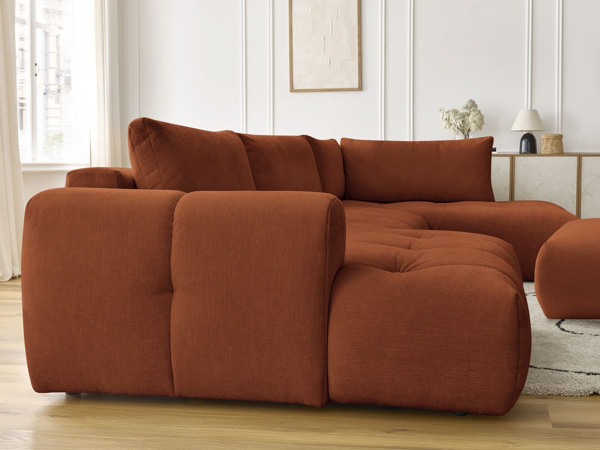 Canapé panoramique convertible FUJI tissu lisse avec pouf