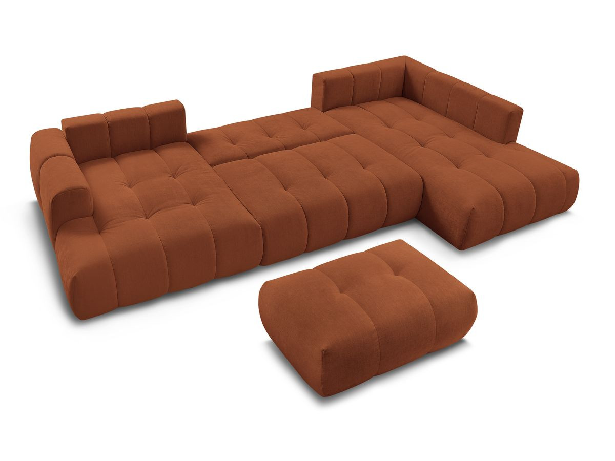 Canapé panoramique convertible FUJI tissu lisse avec pouf