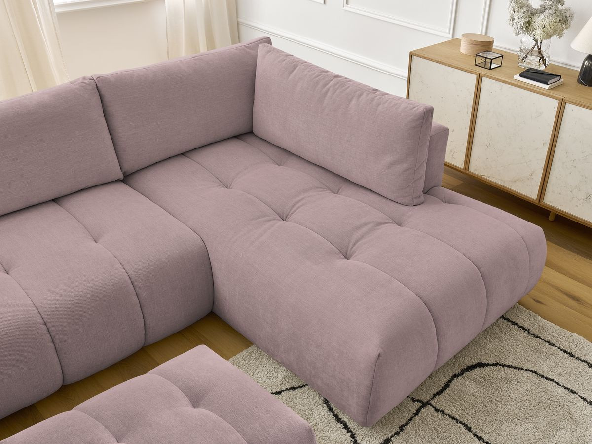 Canapé panoramique convertible FUJI tissu lisse avec pouf