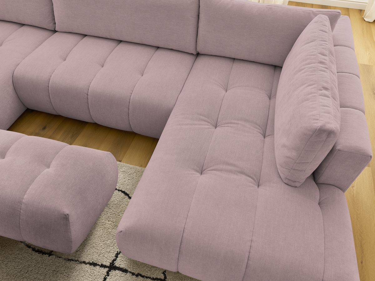 Canapé panoramique convertible FUJI tissu lisse avec pouf
