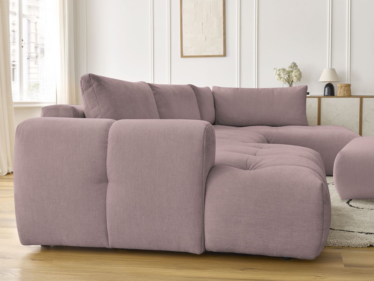 Canapé panoramique convertible FUJI tissu lisse avec pouf