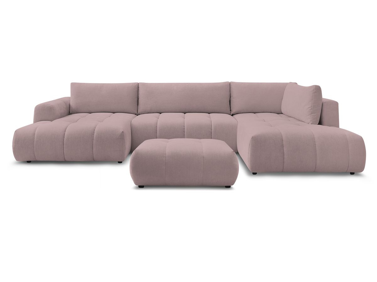 Canapé panoramique convertible FUJI tissu lisse avec pouf