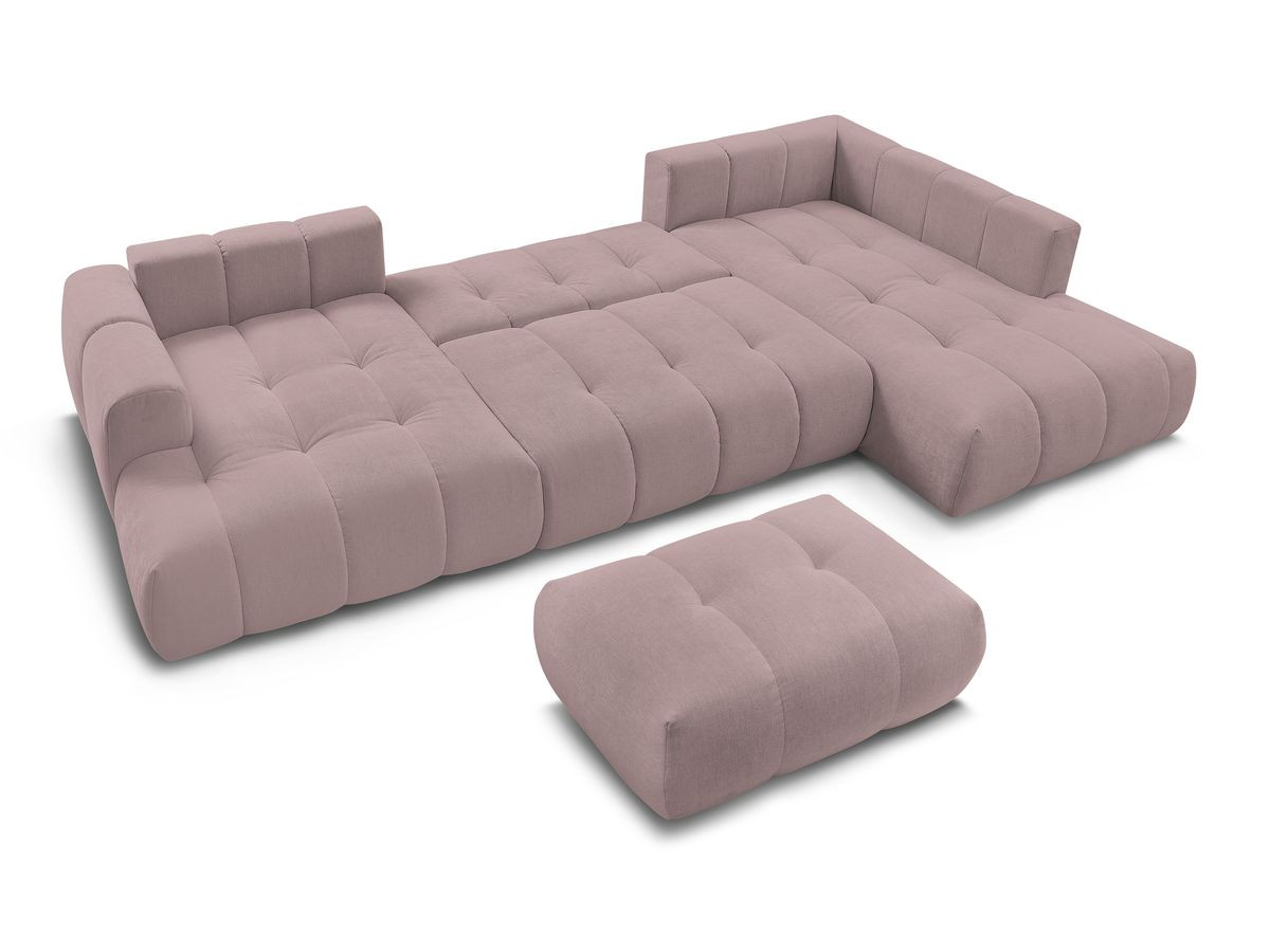 Canapé panoramique convertible FUJI tissu lisse avec pouf