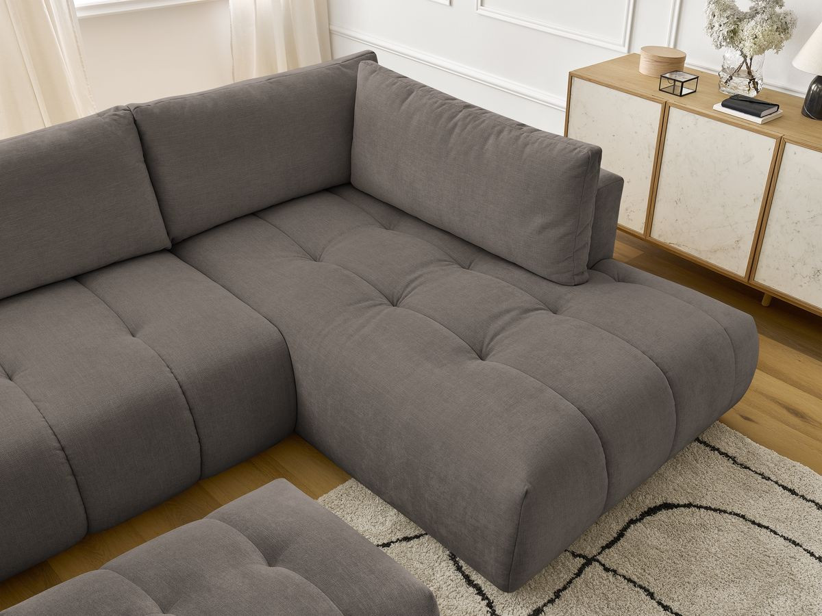 Canapé panoramique convertible FUJI tissu lisse avec pouf