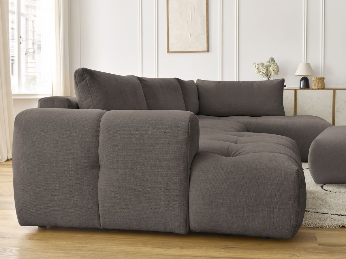 Canapé panoramique convertible FUJI tissu lisse avec pouf
