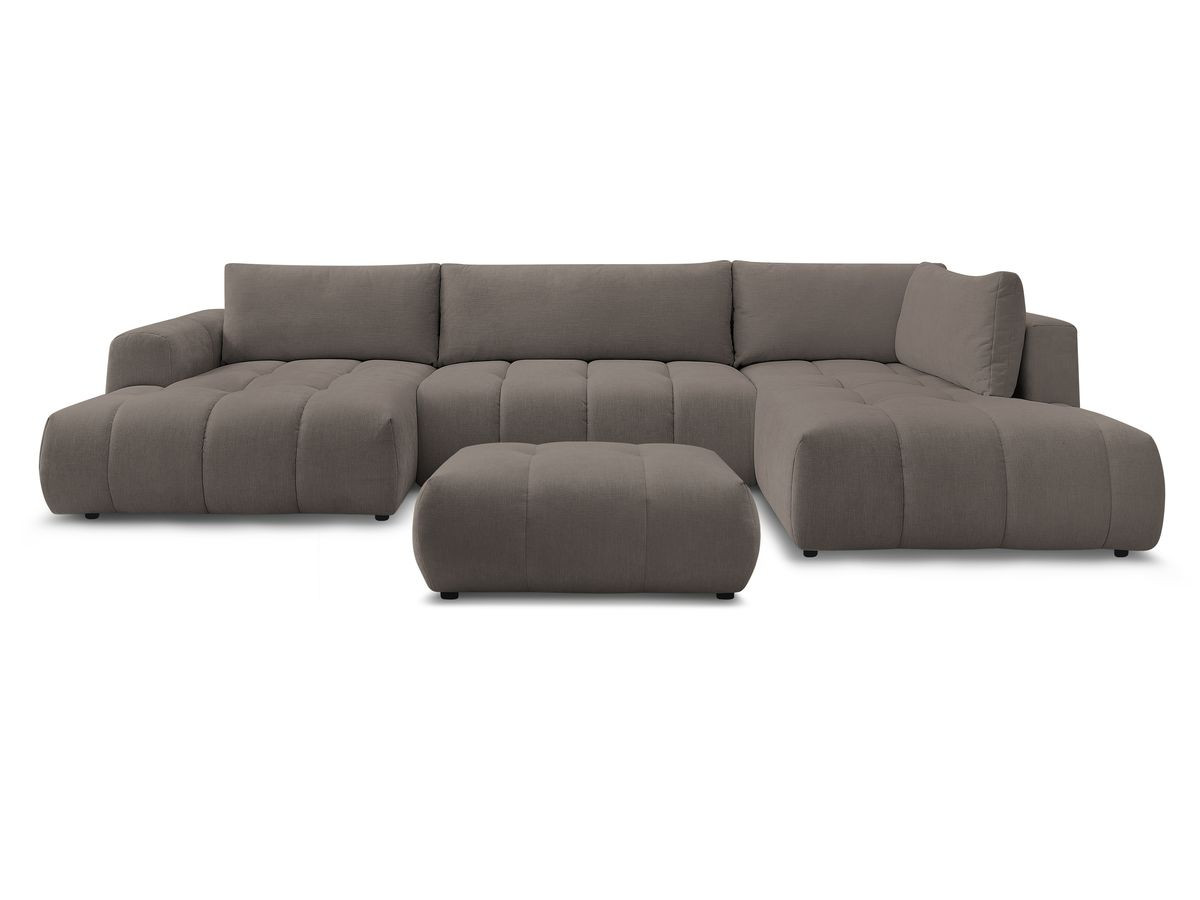 Canapé panoramique convertible FUJI tissu lisse avec pouf