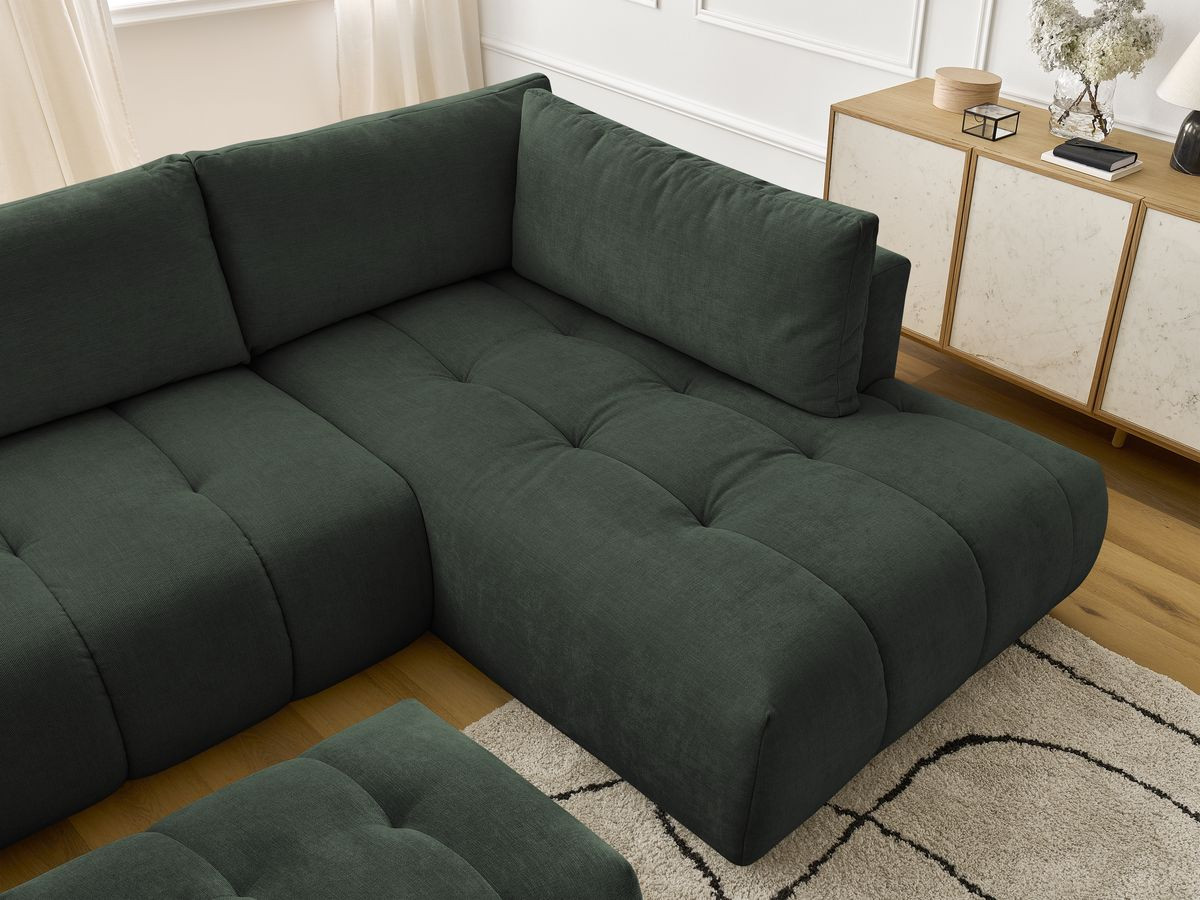 Canapé panoramique convertible FUJI tissu lisse avec pouf