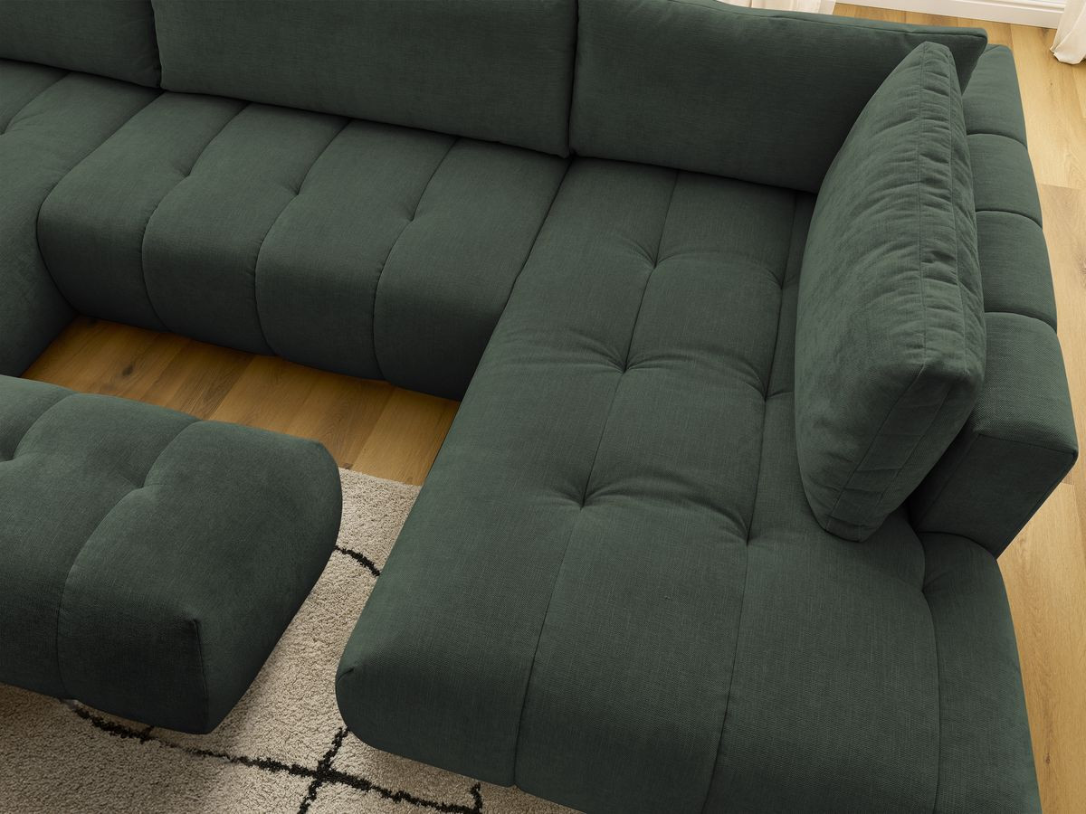 Canapé panoramique convertible FUJI tissu lisse avec pouf