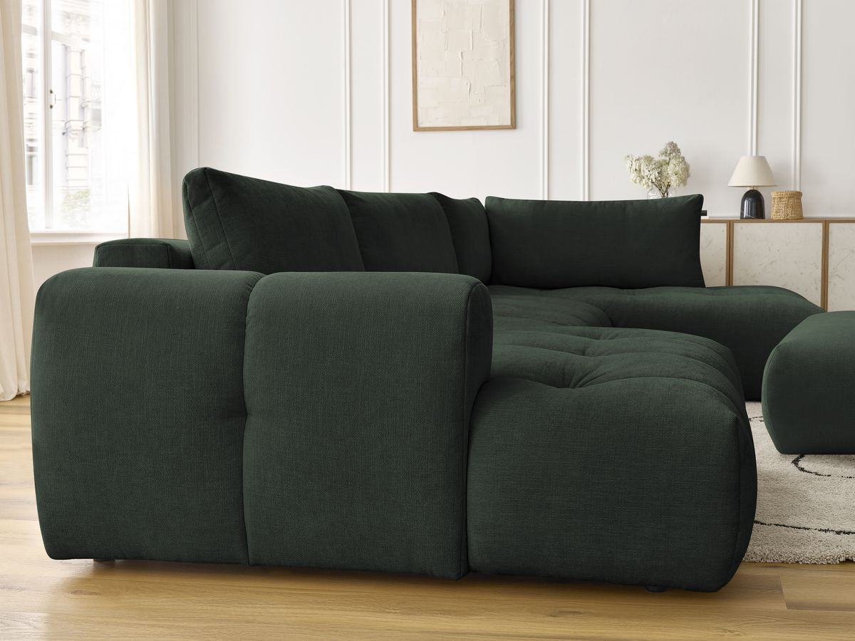 Canapé panoramique convertible FUJI tissu lisse avec pouf